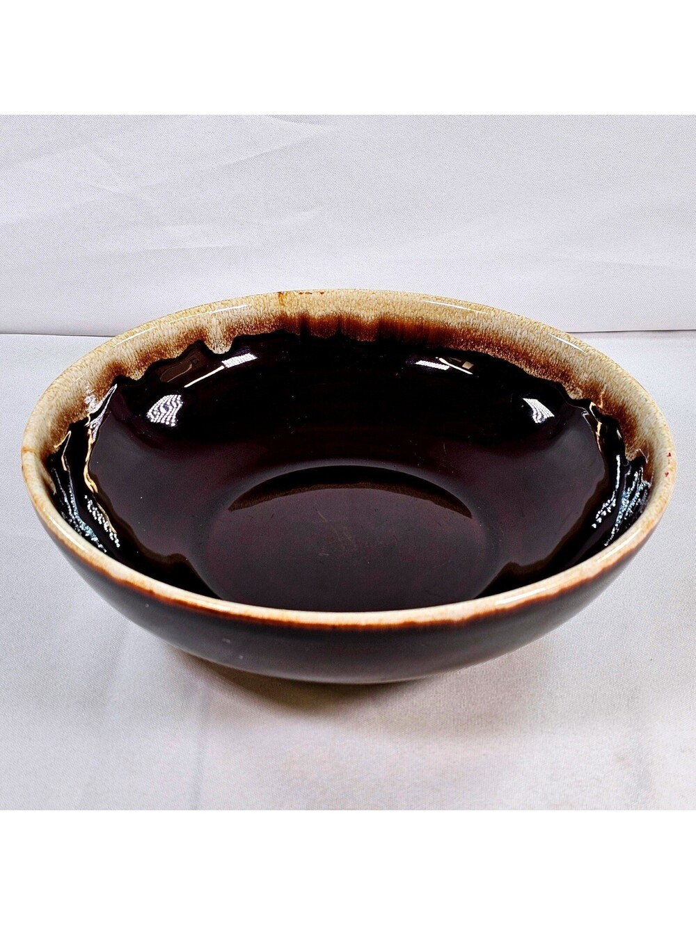 Vintage Hull Pottery Mirror Brown Drip Glaze Serving Bowl Round Stoneware 9 Inch